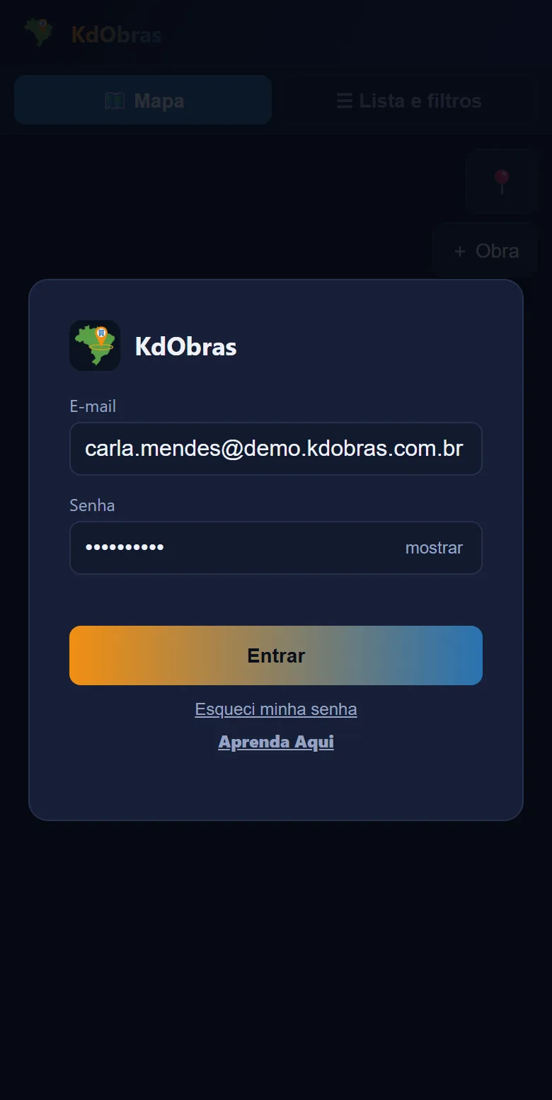 KdObras no celular: Entre