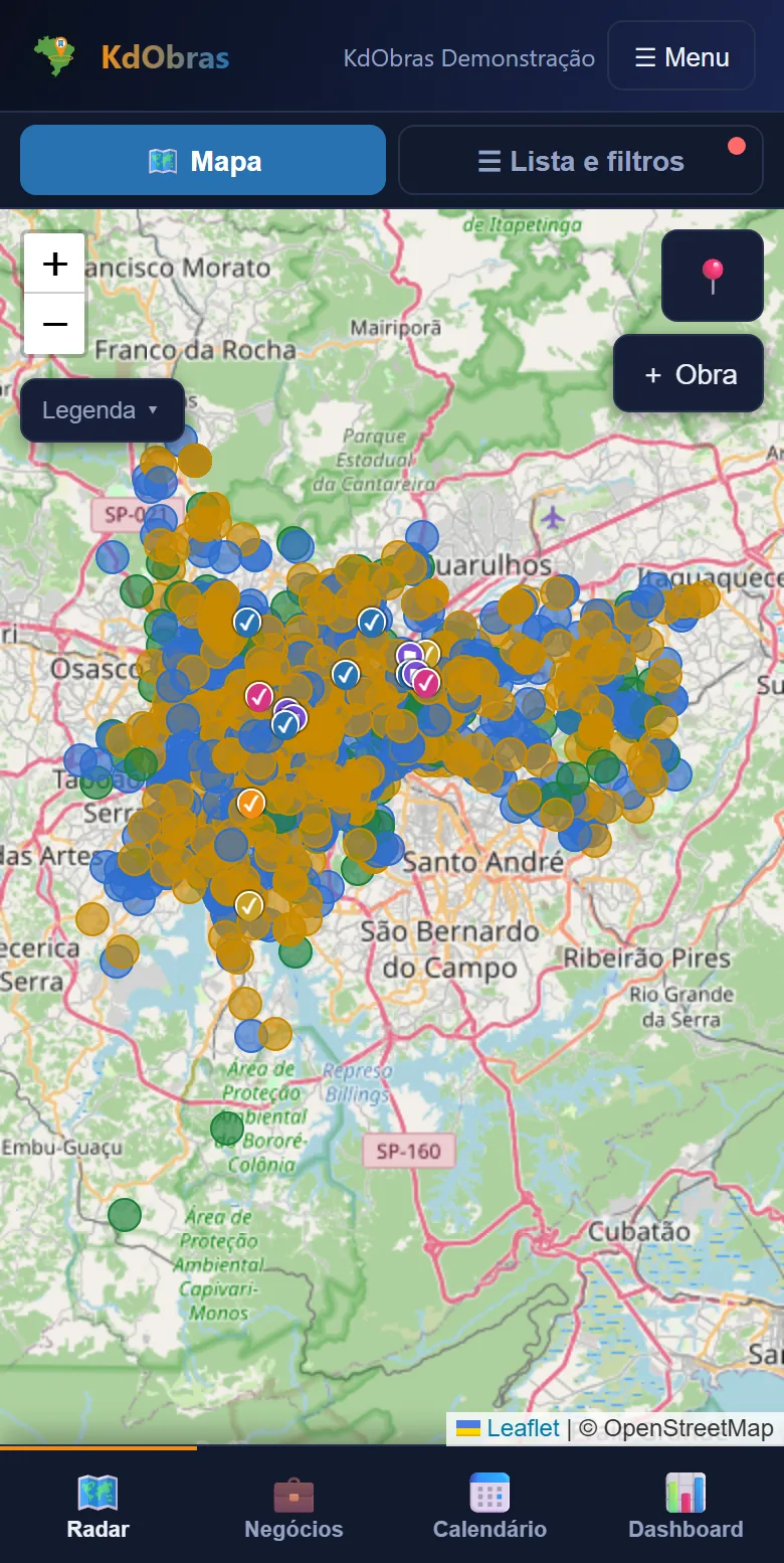 KdObras no celular: Sua região no mapa